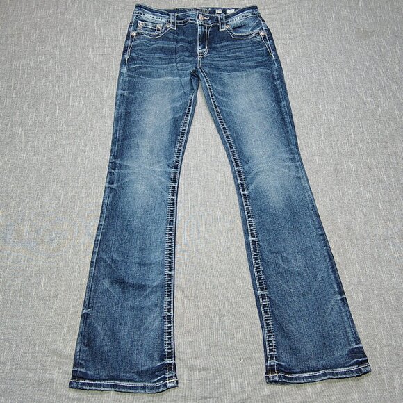 Miss Me Jeans Womens Size 29 Blue Chloe Boot Metallic Stitch Embellished M3327B - Picture 2 of 15